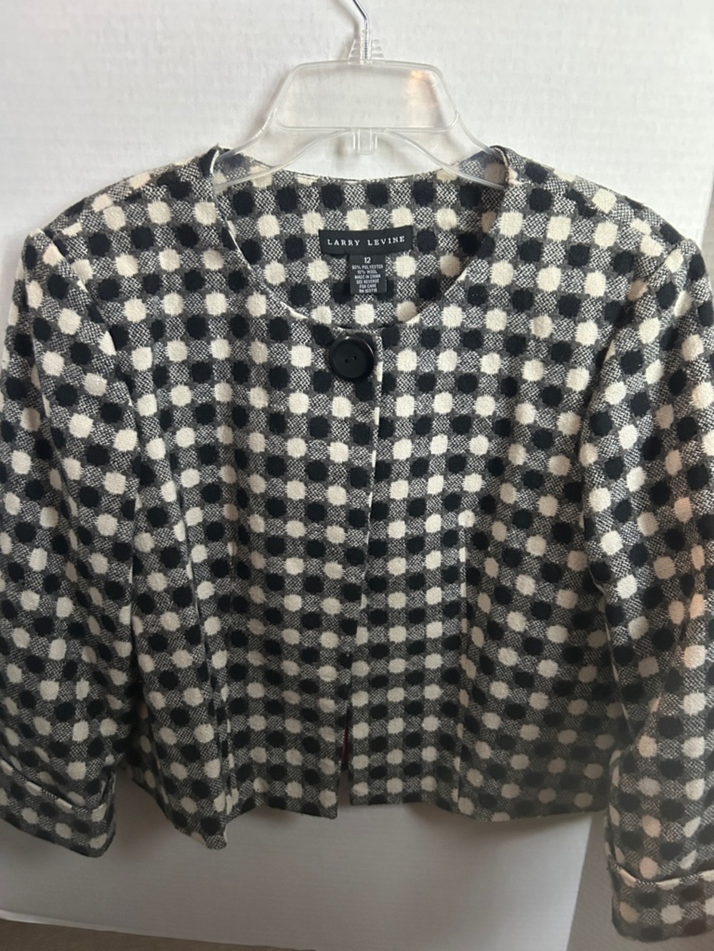 Larry Levine Black and White Checked Cropped Blazer